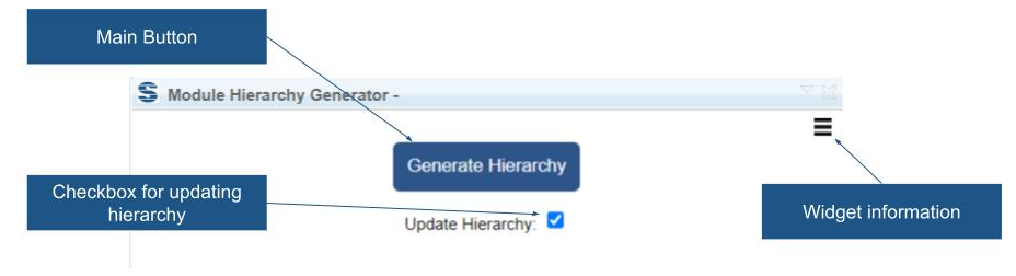 Widget User Interface includes widget information, main button, checkbox for updating hierarchy